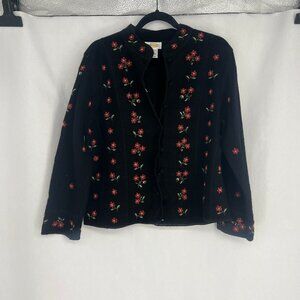 Talbots Black Floral Embroidered Blazer